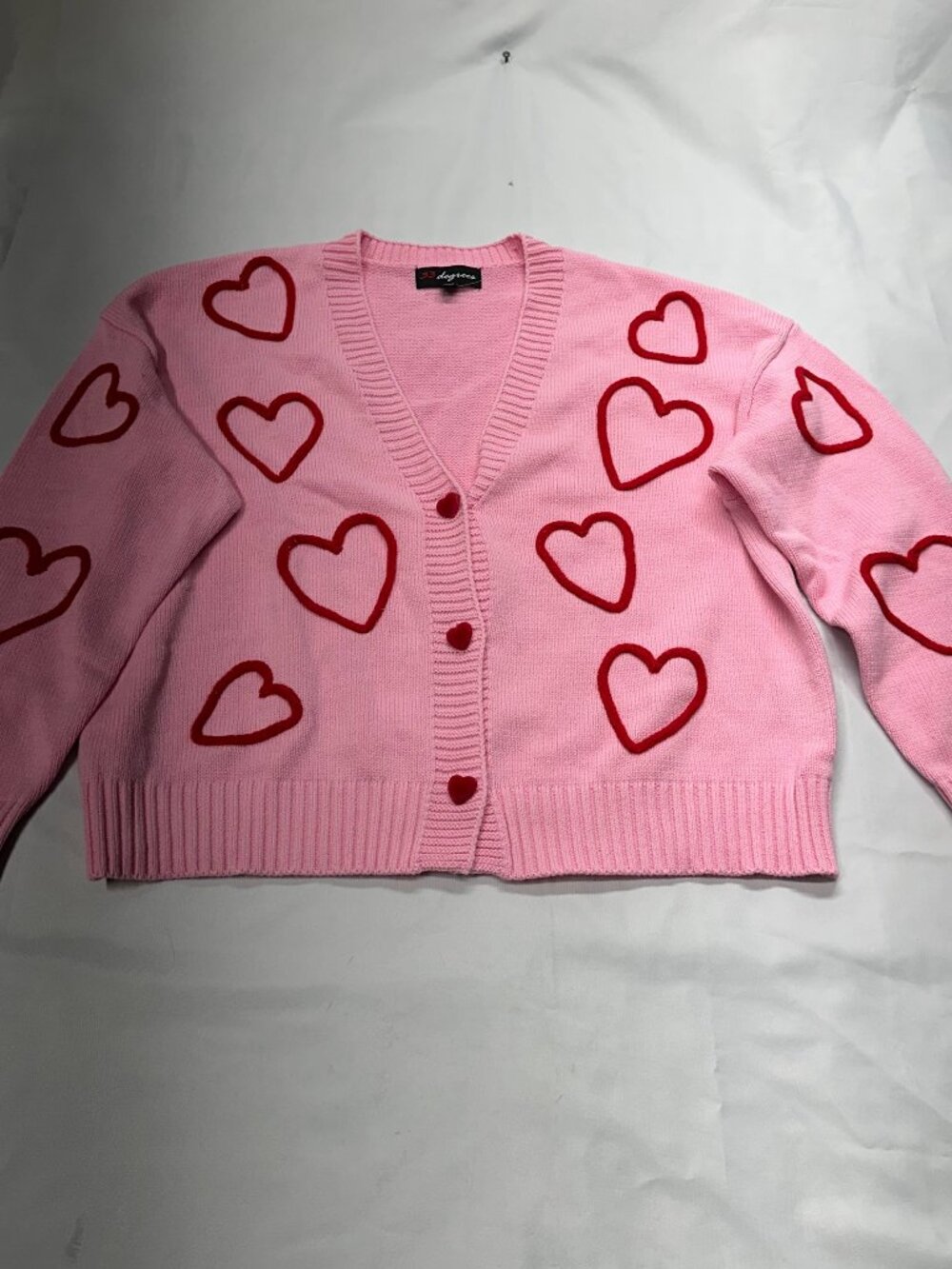 33 Degrees Pink Heart Knit Cardigan Sweater Size XXL New